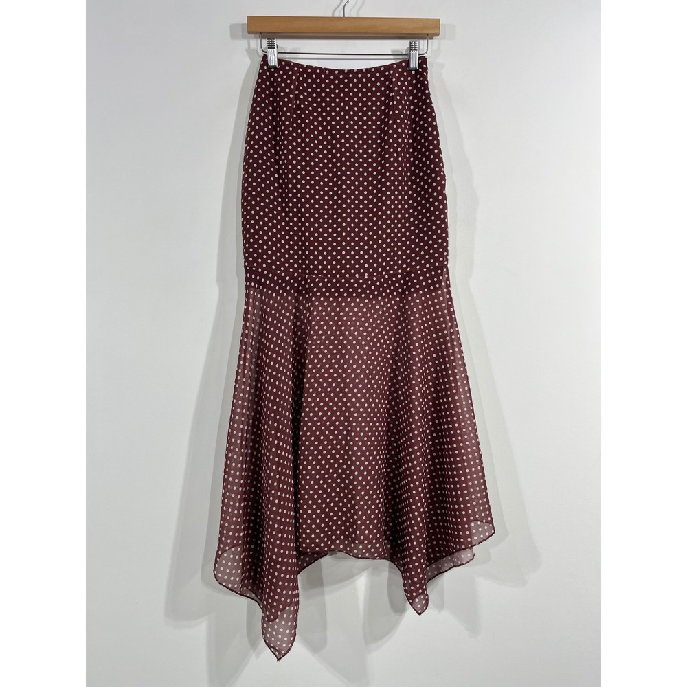 Womens Euro Summer Polka Dot Y2K Fairy Midi Skirt Preppy Handkerchief Sizr XS‎